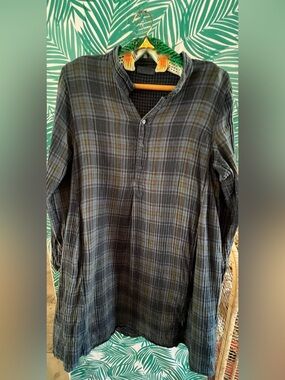 CP Shades Jasmine Plaid Tunic breezy mandarin collar & cotton plaid fabric sz S